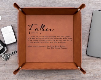 Personalized Leather Valet Tray for Dad | Engraved Definition