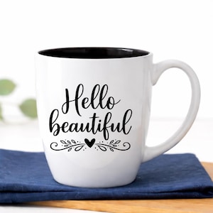Engraved Ceramic Coffee Mug | "Hello" Design, 16oz Capacity