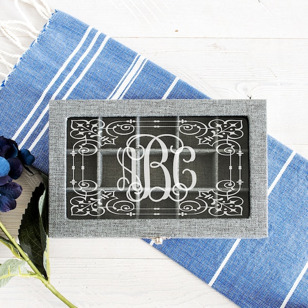 Personalized Glass Top Jewelry Box, Custom Trinket Organizer