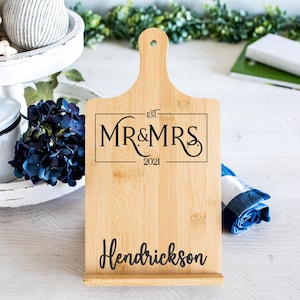 Cookbook stand for wedding gift | engraved wood tablet stand | personalized book holder | recipe stand | Fathers Day