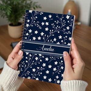 Blue Toile Personalized Journal, Customized Coquette Notebook for women, Custom Name Journal, Bridesmaid Proposal, Wedding Bridal Party Gift