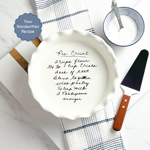 Personalized Pie Plate | Hand written recipe | Favorite Recipe Pan |  engraved baking dish | Display Pie Pan | Bridal shower gift | 9 inch