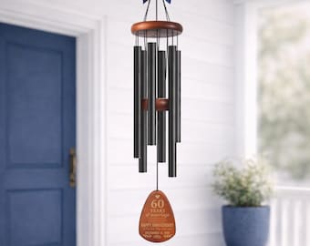60th Anniversary Wind Chime with Custom Engraving, Aluminum Tubes, and Weather-Resistant Finish