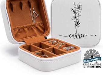 Bridesmaid Personalized Jewelry Travel Box | Perfect Bridesmaid Gifts & Mother's Day Gift | Bridal Party Keepsake