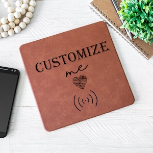 Custom Laser Engraved | Leatherette Wireless Cell Phone Charging Mat | Cell Phone Charging Station | Wireless Cell Phone Charging Pad