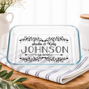 Personalized Casserole Dish Pyrex Baking Dish Engraved Name  Present Mother's Day Wedding Gift Bridal Shower Glass CoupleChristmas