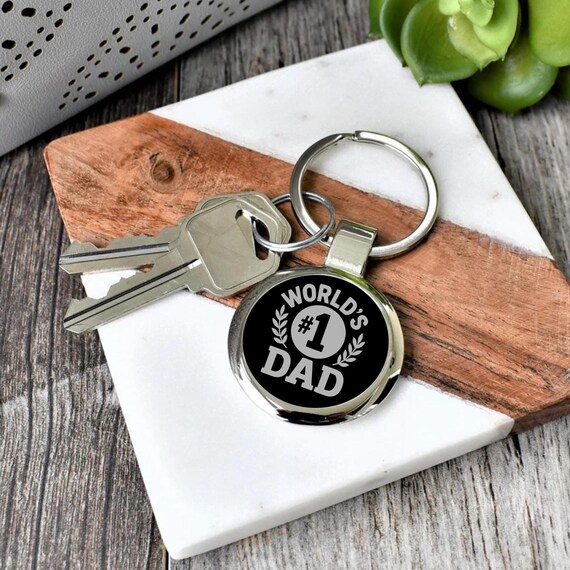 World's #1 Dad Keychain Father's Day Gift for Him Black and