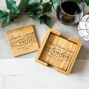 Personalized bamboo coasters | set of 4 | coasters with holder | coasters by Rustic Route Designs