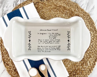 Ceramic Loaf Pan Engraved with your handwritten recipe, Family Heirloom, Gift Idea for Baker, Chef, Cook, Laser Engraved, Never Fade