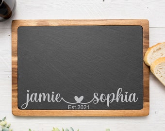 Custom Engraved Slate And Wood Cutting Board | Personalized Cheese Board | Gifts Under 50 | Wedding Gift | Christmas | Fathers Day