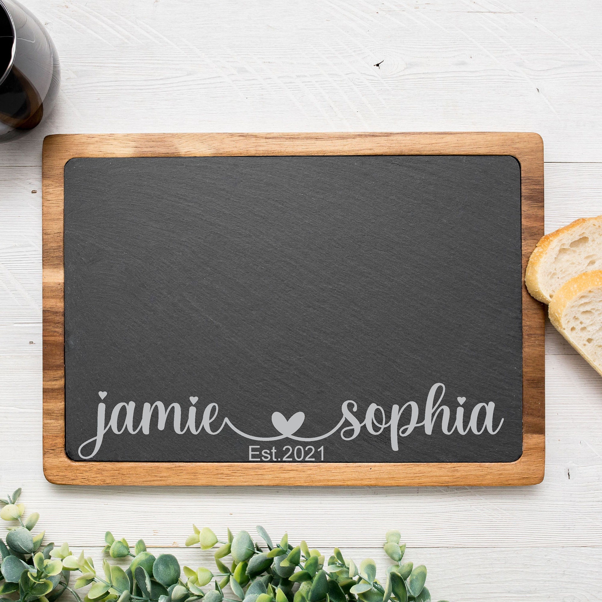 Custom Engraved Slate And Wood Cutting Board | Personalized Cheese Board | Gifts Under 50 | Wedding Gift | Christmas | Fathers Day