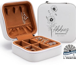 Gepersonaliseerde reissieradendoos, kleine vierkante oorbellenorganizer, cadeaudoos bruidsmeisje voor zus, vriend