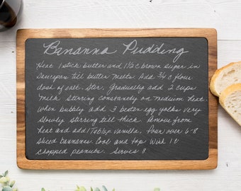 Handwritten Recipe Board for Kitchen | Family Heirloom Gift | Memorial Customized Cutting Board | Memorium Gift | Wood and Slate Stone Board