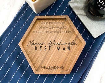 Personalized Walnut Tree Hexagon Tray - Father's Day Gift - Engraved Key or Ring Dish - Entryway Tray - Jewelry Tray - Birthday Gift for Dad