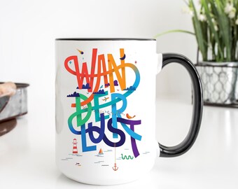 Wanderlust Coffee Mug | Rainbow Travel Mug, Adventure Awaits