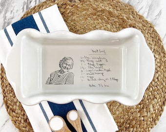 Engraved Bread Pan | Hand written recipe | Recipe Pan |  engraved baking dish | Display Pie Pan | Great for Banana Bread and Meat Loaf