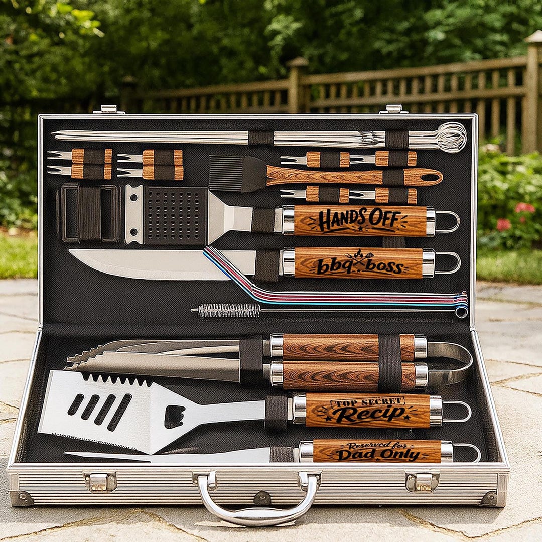 Custom Grilling Tools Custom Engraved BBQ Tool Set, 26pc Stainless Steel Grill Kit ...