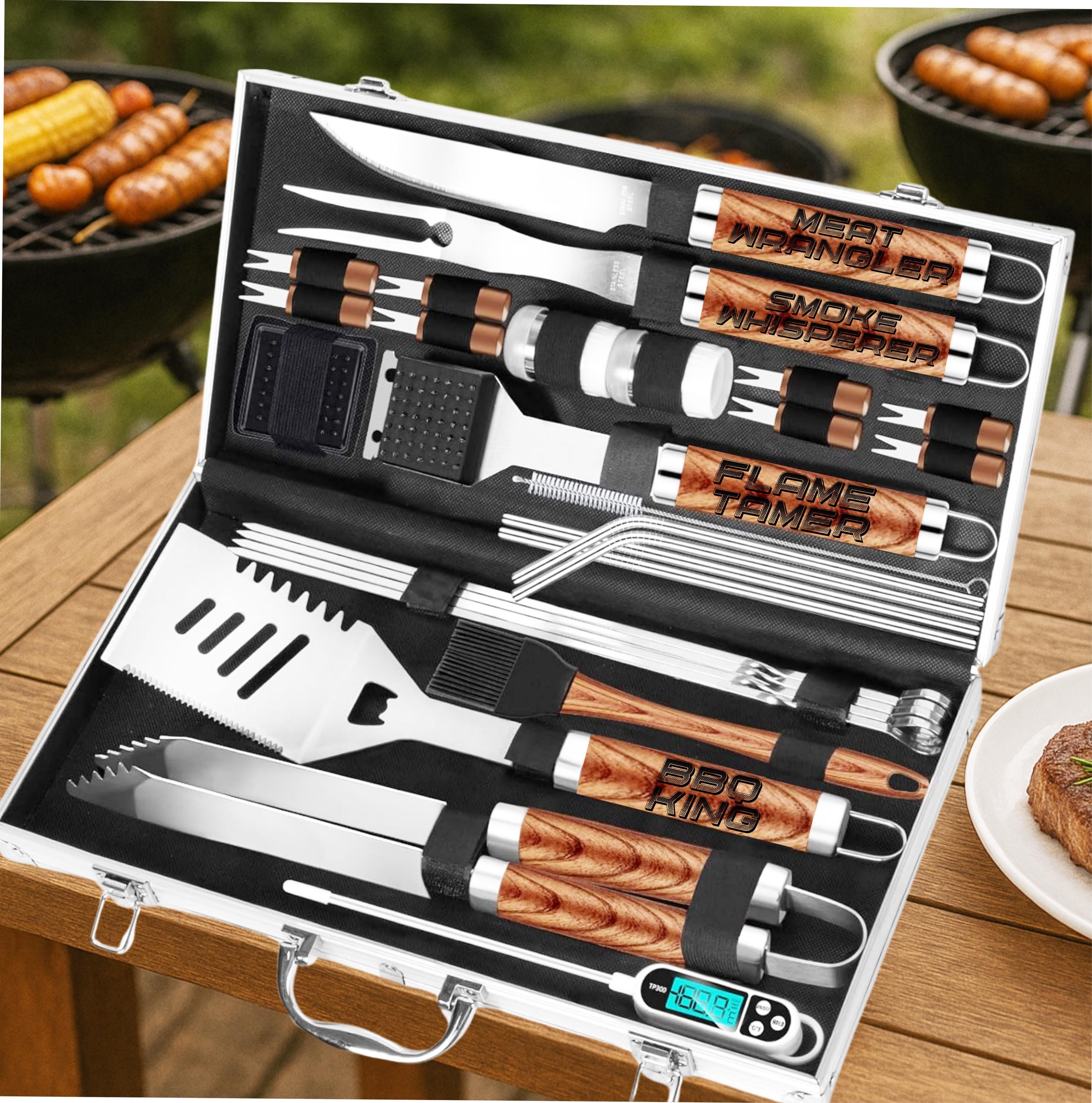 BBQセット Custom BBQ Grill Tool Set With Apron | Personalized Engraved Wood