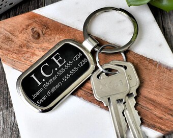 ICE Keychain | Emergency Contact Key Chain Personalized | Valentines Day | Fathers Day