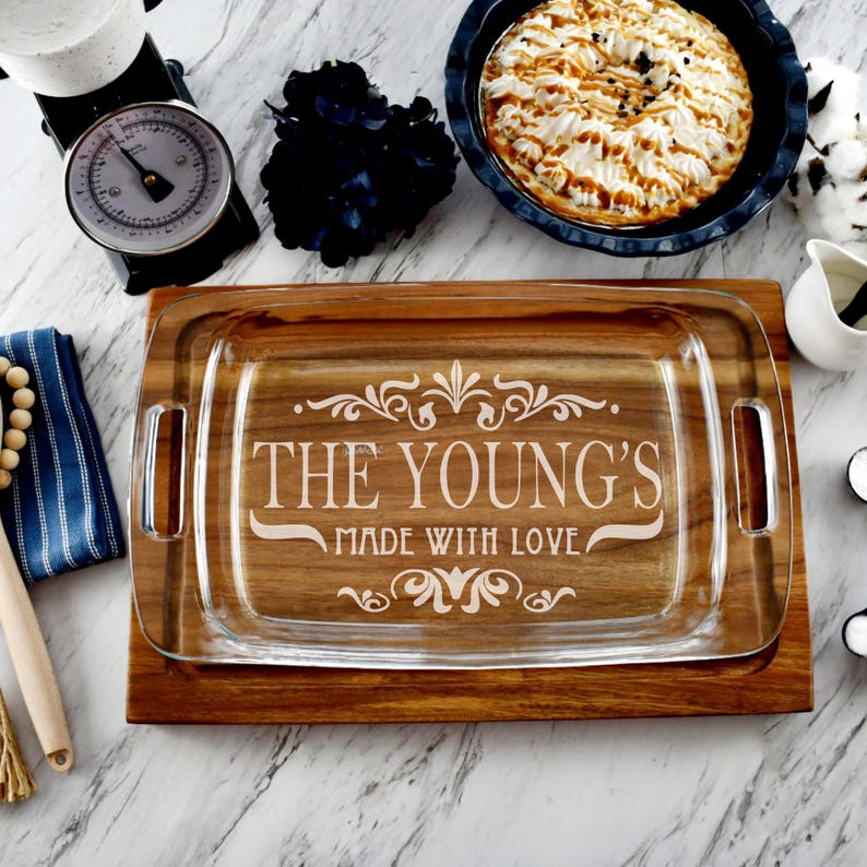 Laser Engraved Glass Pyrex casserole dish. This versatile and durable glass dish can be personalized with a unique design, logo, or even a cherished recipe, making it a truly special and meaningful addition to your kitchen.