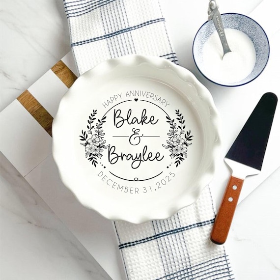 Personalized Pie Dish Custom Engraved Ceramic Anniversary Gift