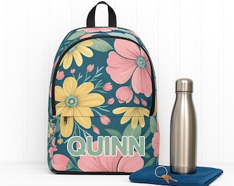 Personalized Floral Backpack for Girls – Custom Name School Bookbag