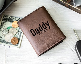 Personalized Synthetic Leather Trifold Wallet | Engraved Gift for Dad