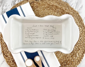 Engraved Bread Pan | Hand written recipe | Recipe Pan |  engraved baking dish | Display Pie Pan | Great for Banana Bread and Meat Loaf