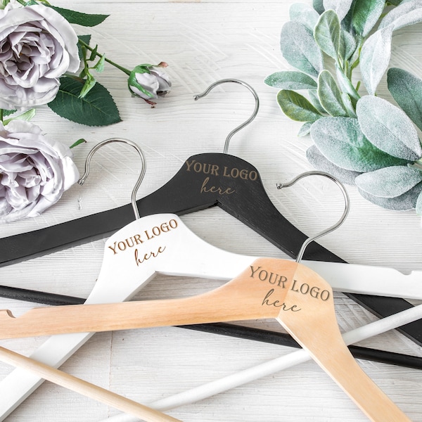 Personalized Wooden Hanger | Boutique Hangers engraved your company logo | Engraved Hangers | Set of 3 Wood Hangers | Black White Natural