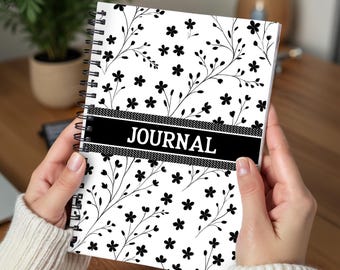 Floral Spiral Notebook: Black & White Journal for Self-Care