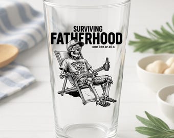 Funny Dad Pint Glass, Laser Engraved Skeleton Design