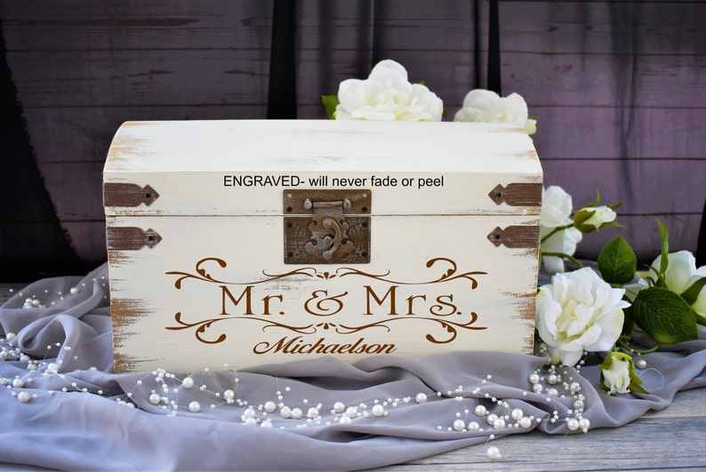 Personalized Wood Card Box I Wedding Card Box With Lock Etsy