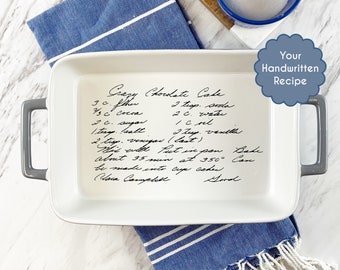 Engraved Baking Dish - Personalized Casserole Pan & Hand-Written Recipe