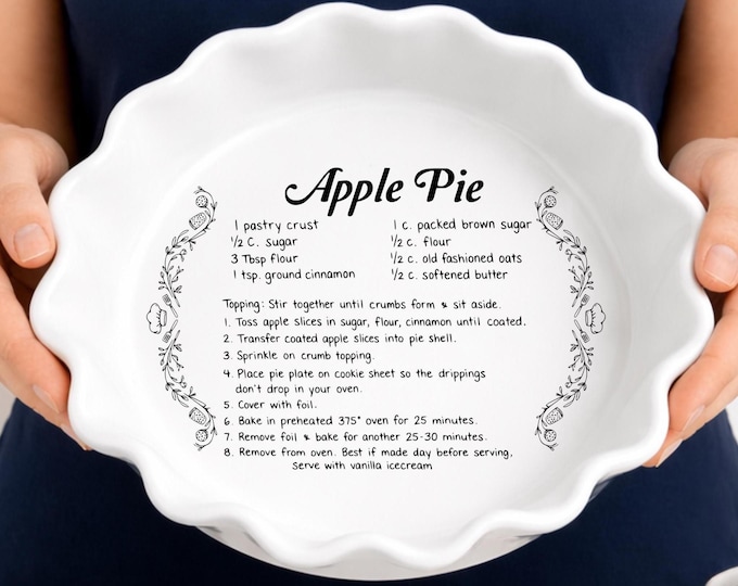 Handwritten Recipe Pie Plate – Custom Engraved 9” Ceramic Pie Dish – Personalized Family Recipe Keepsake Wedding Gift