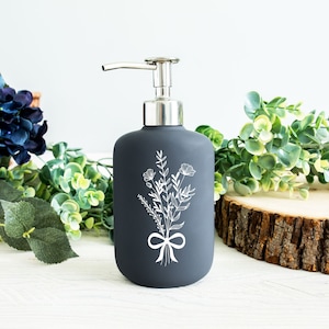 Soap Dispenser for Minimalist Bathroom | Floral Lotion Dispenser | Simple Bathroom Décor | Ceramic Soap Container