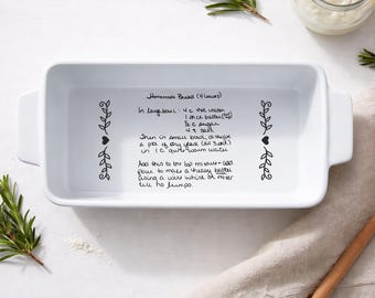 Bread Baker Recipe Loaf Pan, Personalized Handwritten Ceramic Bakeware, Keepsake