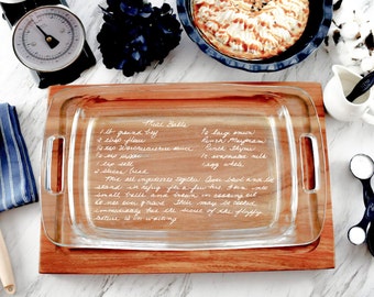 Personalized Casserole Dish Pyrex Baking Dish Engraved Handwritten Recipe