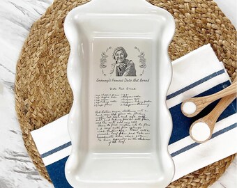 Personalized Engraved Bread Pan With Handwritten Recipe, Baking Gift For Family, Custom Ceramic Loaf Pan, Great For Banana Bread And Display