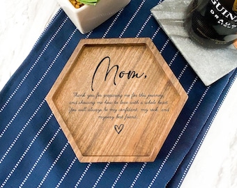 Hexagon Wood Tray - Engraved Key or Ring Dish, Wedding Gift for Mother of the Bride Groom MIL MOH, Engagement Gift, Valentines Gift for Wife