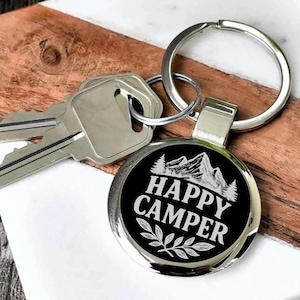 Happy Camper Engraved Keychain | Personalized Key ChainPersonalized | Valentines Day | Fathers Day