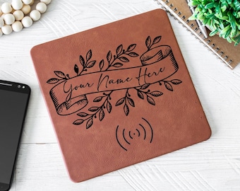 Office Décor For Her | Wireless Charging Pad | Leather Phone Charger | Floral Phone Mat | Home Décor for Minimalist | Farmhouse Accessories