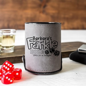 Personalized Farkle Dice Cup – Custom Laser Engraved Faux Leather Holder – It’s a Straight Game Night Gift for Dice Lovers and Farkle Fan