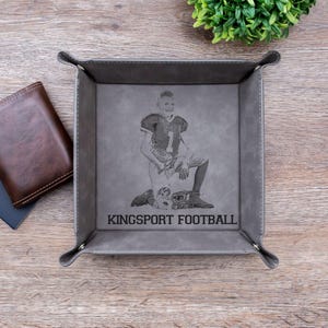 Youth Football Gift | Gift for Dad with Childs Picture or handwriting | Football Coach Gift | Valet Snap tray for him | Personalized Photo