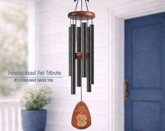 Custom Pet Memorial Wind Chime with Dog Sketch – “Listen to the Wind” Engraved Wood Sail – Sympathy Gift, Rainbow Bridge Tribute