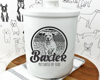 Personalized Ceramic Dog Treat Jar with Engraved Photo and Name