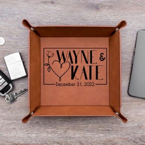 Custom Leather valet tray | Gift for couple | men&#39;s gift | catchall | anniversary gift | personalized leather | husband | engraved leather