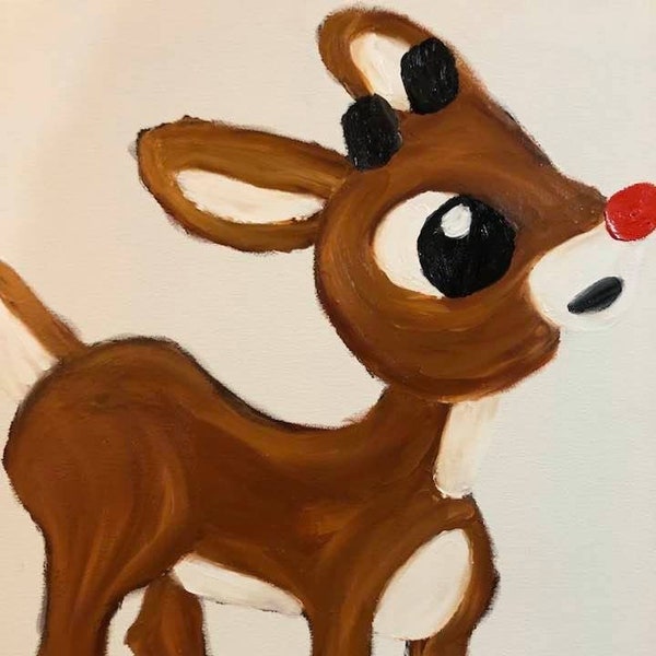 Rudolf the Red Nosed Reindeer Christmas Finger Painted Original Oil Painting Matt Kinnaman MKINNAMANART