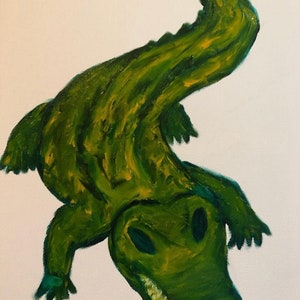 Gator Alligator Zwierzę Gad Malowany palcami Oryginalny obraz olejny Matt Kinnaman MKINNAMANART