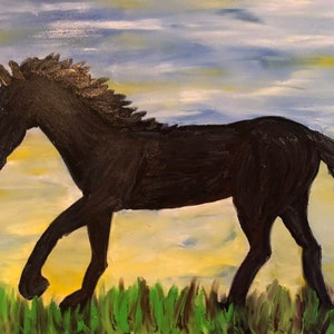Yeee Haw Horsie Malowany palcami Oryginalny obraz olejny Matt Kinnaman MKINNAMANART