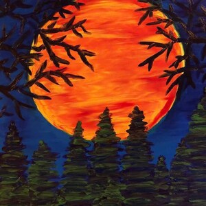 Moon Night Finger Painted Oryginalny obraz olejny Matt Kinnaman MKINNAMANART